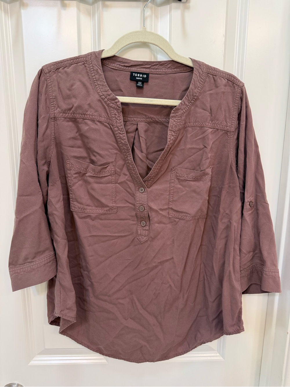 torrid Dusty Mauve Button-Front Henley Tunic